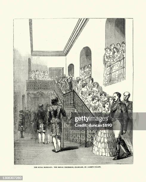 königliche hochzeit von victoria princess royal und prinz friedrich wilhelm von preußen, 1858 - st james's palace stock-grafiken, -clipart, -cartoons und -symbole