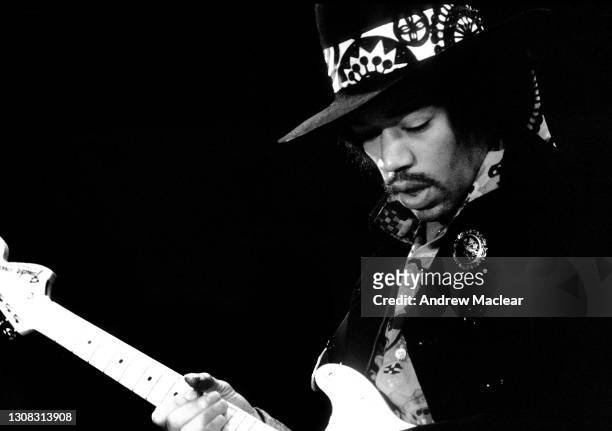 Jimi Hendrix, American guitarist and musician, in rehearsal at the Royal Albert Hall, London 1968.