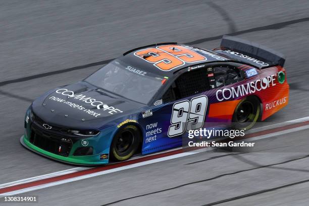 Daniel Suarez, driver of the CommScope Chevrolet, drives during the NASCAR Cup Series Folds of Honor QuikTrip 500 at Atlanta Motor Speedway on March...