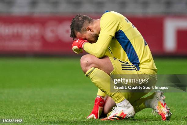 Helton Leite of SL Benfica reacts during the Liga NOS match between SC Braga and SL Benfica at Estadio Municipal de Braga on March 21, 2021 in Braga,...