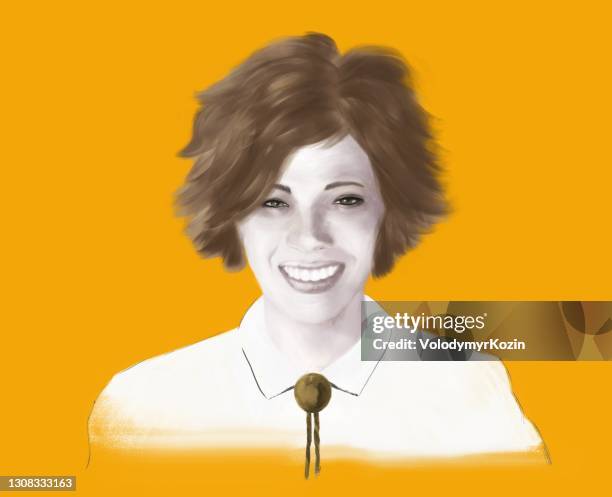 malerische illustration einer lächelnden frau - ein symbol für sommer, freiheit, glück - bolo stock-grafiken, -clipart, -cartoons und -symbole