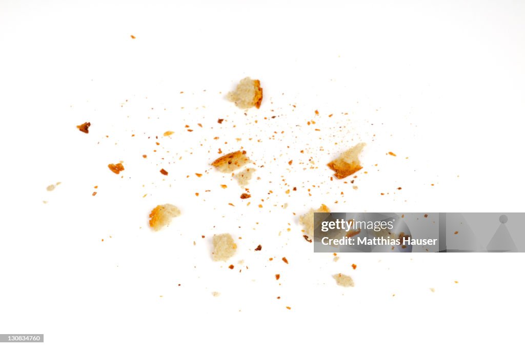 Bread crumbs on white