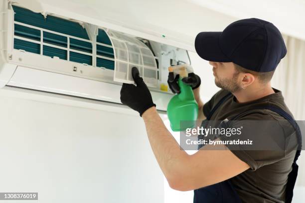 aircondition service cleaning - disinfection service stock pictures, royalty-free photos & images