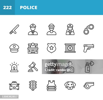 Police and Law Enforcement Line Icons. Editable Stroke. Pixel Perfect. For Mobile and Web. Contains such icons as Policeman, Policewoman, Thief, Handcuffs, Vest, Police Station, Gun, Law, Traffic, Prison, Car, Dog, Criminal, Security, Sheriff, Detective. Police and Law Enforcement Line Icons. Editable Stroke. Pixel Perfect. For Mobile and Web. Contains such icons as Policeman, Policewoman, Thief, Handcuffs, Vest, Police Station, Gun, Law, Traffic, Prison, Car, Dog, Criminal, Security, Sheriff, Detective.