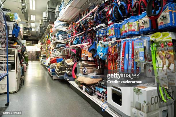 retail displays in pet shop - pet equipment imagens e fotografias de stock