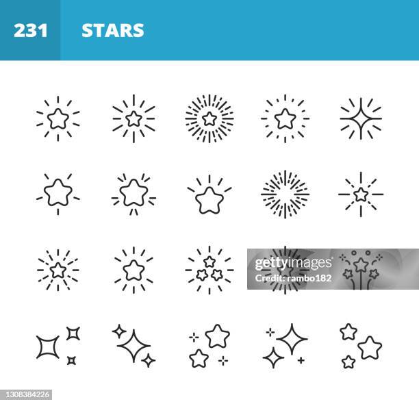 sternlinie icons. bearbeitbarer strich. pixel perfekt. für mobile und web. enthält wie star shape, prominente, bewertung, qualität, auszeichnung, verzierte, objektiv flare, weihnachten, silvester, glamour, sparks glitter, party, dekoration, feuerwerk, l - weihnachten stern stock-grafiken, -clipart, -cartoons und -symbole