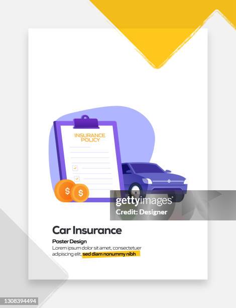 ilustraciones, imágenes clip art, dibujos animados e iconos de stock de concepto de seguro de coche diseño plano para carteles, cubiertas y banners. ilustración vectorial de diseño plano moderno. - informe de progreso