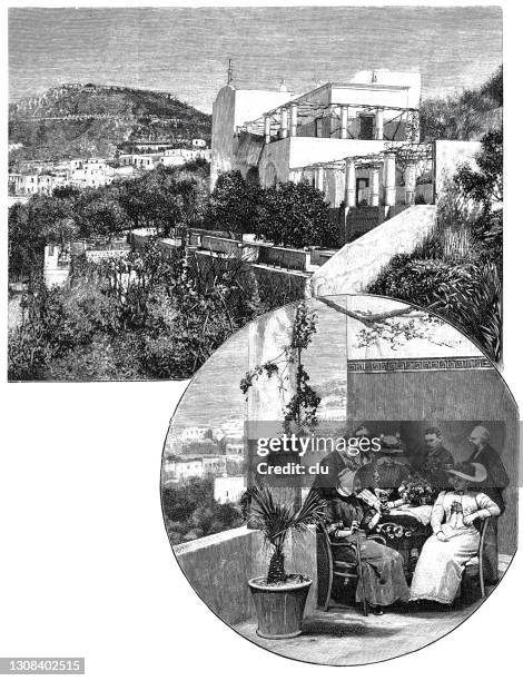 capri, itlay, german artists home - capri stock illustrations