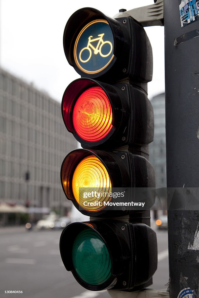 Traffic light showing red and yellow, Potsdamer Platz, Berlin, Germany, Europe