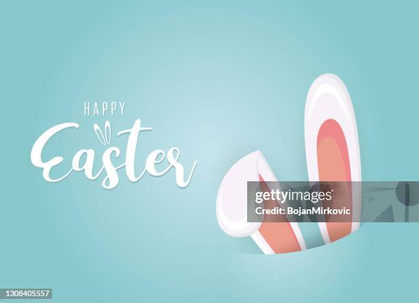 osterkarte mit kaninchenohren. vektor - happy easter stock-grafiken, -clipart, -cartoons und -symbole