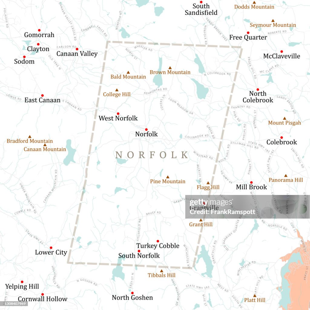 CT Litchfield Norfolk Vector Road Map