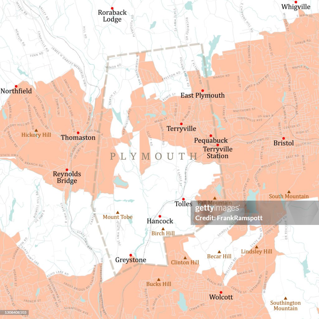 CT Litchfield Plymouth Vector Road Map