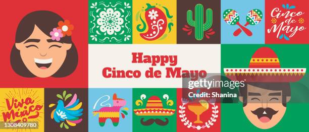 gridded cinco de mayo banner celebration - v1 - margarita stock illustrations