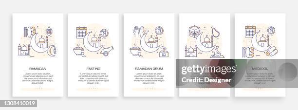 ramadan concept onboarding mobile app page screen with flat icons. ux, ui design template vector illustration - iftar stock illustrations