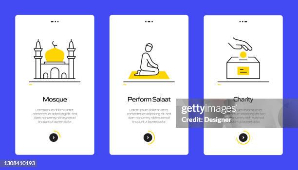 ramadan concept onboarding mobile app page screen with flat icons. ux, ui design template vector illustration - iftar stock illustrations
