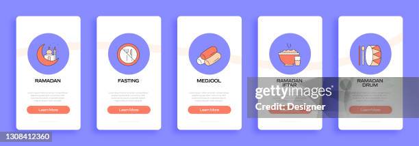 ramadan concept onboarding mobile app page screen with flat icons. ux, ui design template vector illustration - iftar stock illustrations