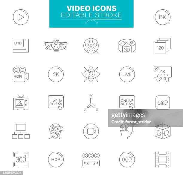 , editable stroke. cinema and movie - hd format stock illustrations