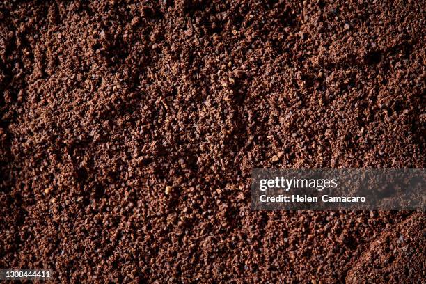 top view of fertile garden soil. background texture - land stockfoto's en -beelden