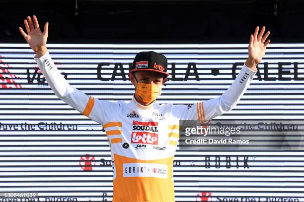 Podium / Andreas Lorentz Kron of Denmark and Team Lotto Soudal Yellow best young jersey Celebration, during the 100th Volta Ciclista a Catalunya...