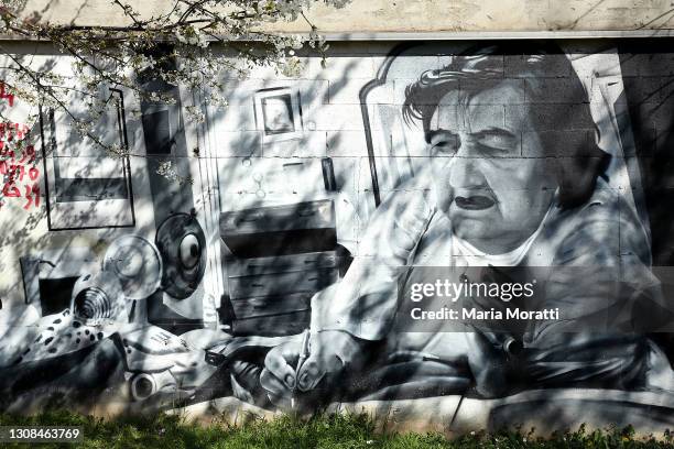 View of the mural in via Magolfa dedicated to the italian poet Alda Merini on March 20, 2021 in Milan, Italy.