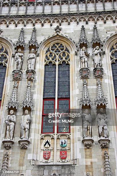 sculpture of the medieval town hall of bruges, flanders, belgium - bloed foto e immagini stock
