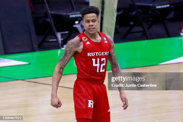Jacob Young of the Rutgers Scarlet Knights on the court in the game against the Houston Cougars during the first half in the NCAA Basketball...