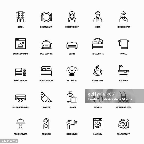 hotel services line icons - television set smoke stock illustrations