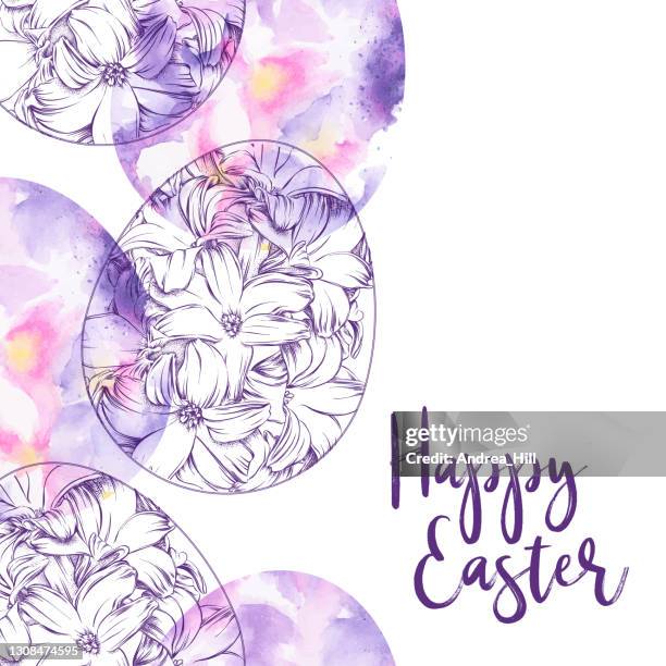 easter egg seamless pattern with floral easter eggs in ink and watercolor, vector eps10 illustration - hyacinth stock illustrations