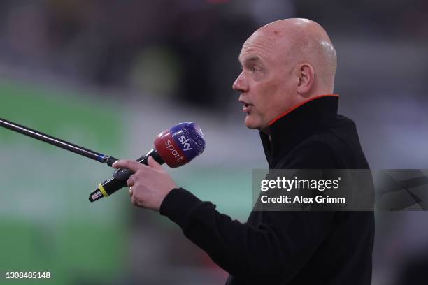 Head coach Uwe Roesler of Duesseldorf talks to the media prior to the Second Bundesliga match between Fortuna Düsseldorf and VfL Bochum 1848 at...
