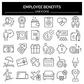 Set of Employee Benefits Related Line Icons. Outline Symbol Collection, Editable Stroke