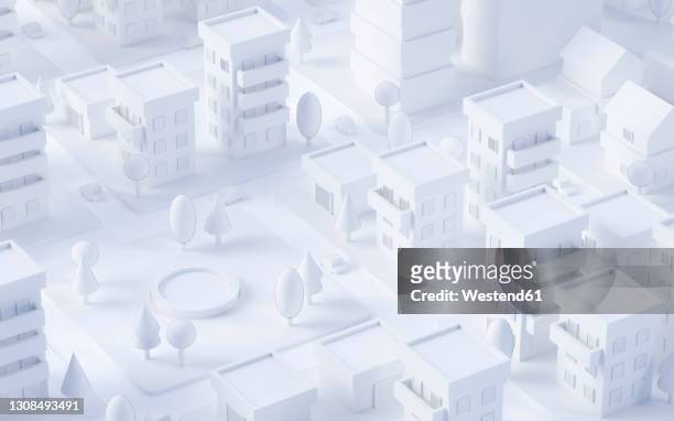 white three dimensional render of pond in city park - three dimensional stock illustrations