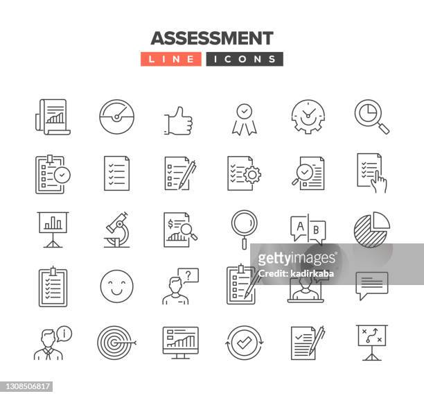 assessment line icon set - verification stock illustrations