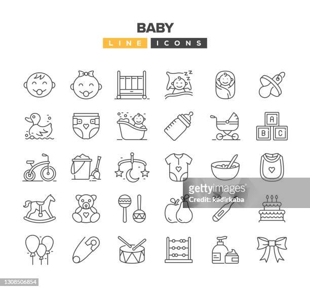 baby line icon set - tricycle stock illustrations