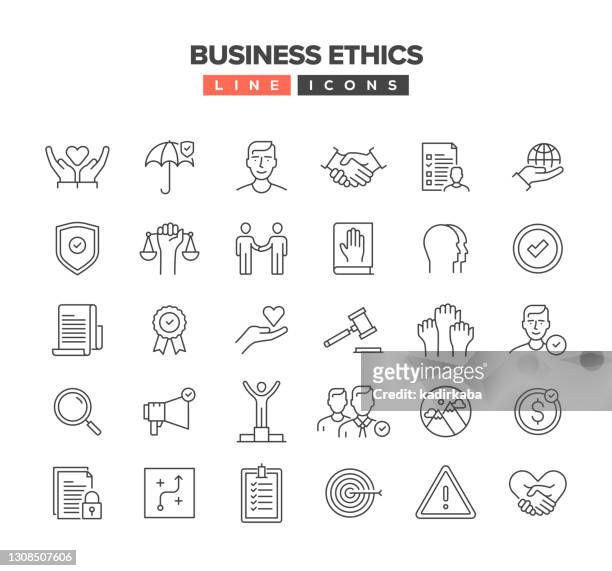 illustrazioni stock, clip art, cartoni animati e icone di tendenza di set di icone della linea etica aziendale - vivere semplicemente