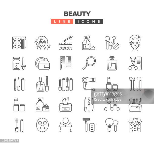 ilustrações de stock, clip art, desenhos animados e ícones de beauty line icon set - make up