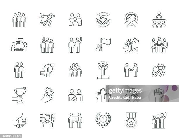 teamwork thin line series icon set - couple relationship stock-grafiken, -clipart, -cartoons und -symbole