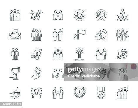 Conjunto de iconos de la serie de líneas delgadas de trabajo en equipo Conjunto de iconos de la serie de líneas delgadas de trabajo en equipo