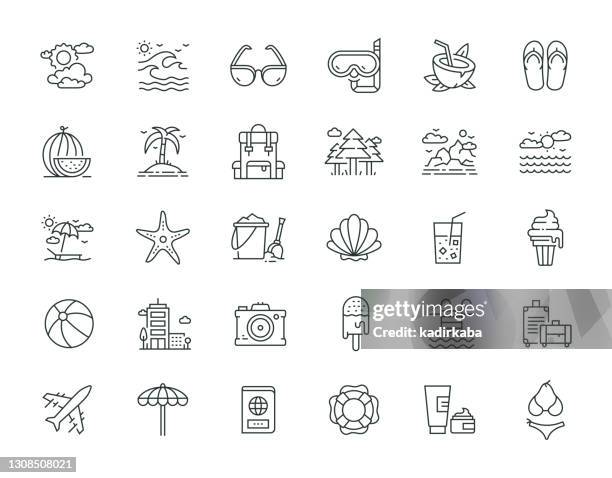 summer thin line series icon set - beach volleyball stock illustrations