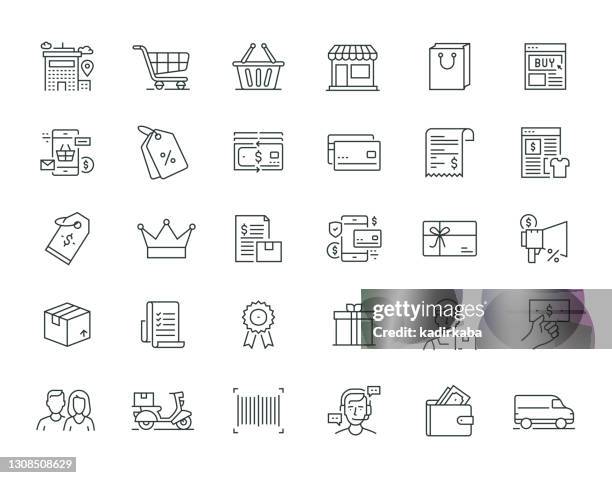 shopping thin line serie icon set - distribution warehouse stock-grafiken, -clipart, -cartoons und -symbole