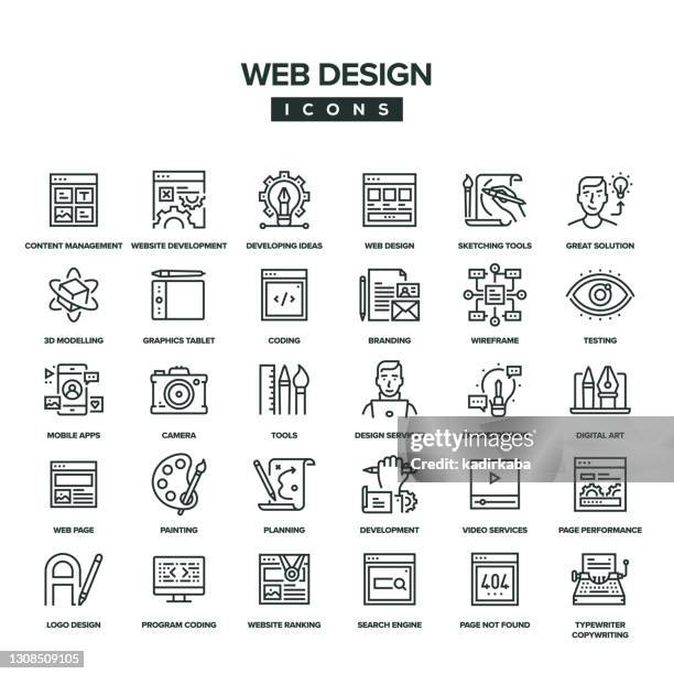 ilustrações de stock, clip art, desenhos animados e ícones de web design line icon set - web design