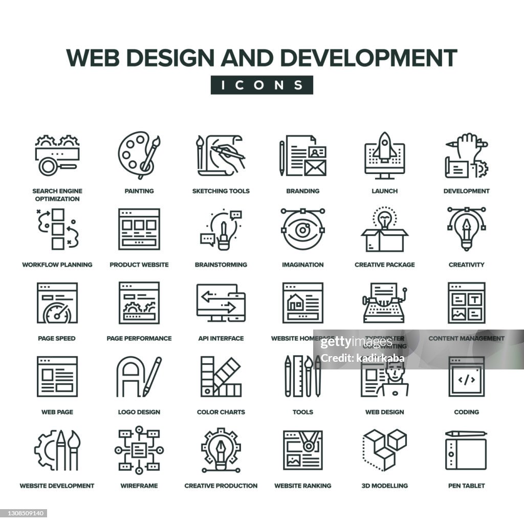 Web Design And Development line icon set