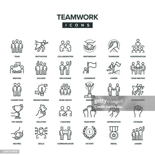 teamwork line icon set - encouragement icon stock illustrations
