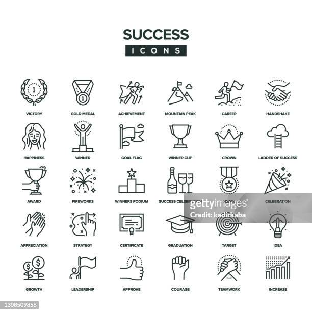 success line icon set - courage award stock illustrations