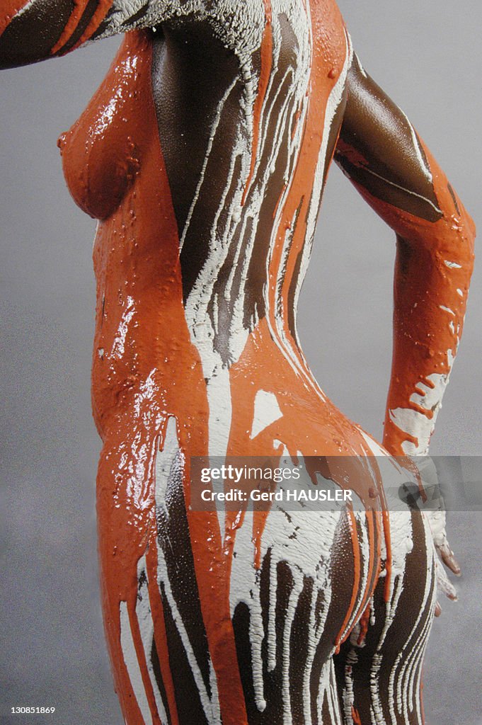 Model covered in coloured plaster, Paris, France, Europe