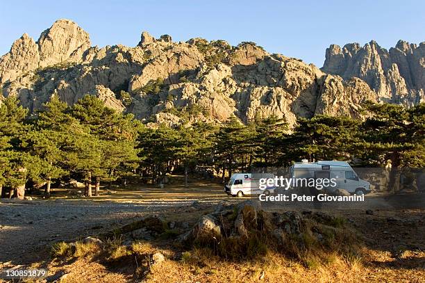 campervans on the bavella pass, corsica, france - bergen belsen concentration camp stock pictures, royalty-free photos & images
