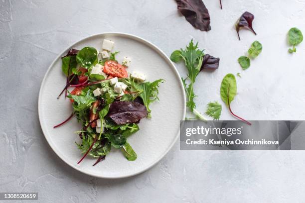 fresh chicken salad, grapefruit, lettuce and honey mustard dressing. dietary menu. proper nutrition. top view - sauce miel moutarde photos et images de collection