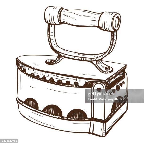 retro flatiron black and white sketch pencil - metal cutting machine stock illustrations