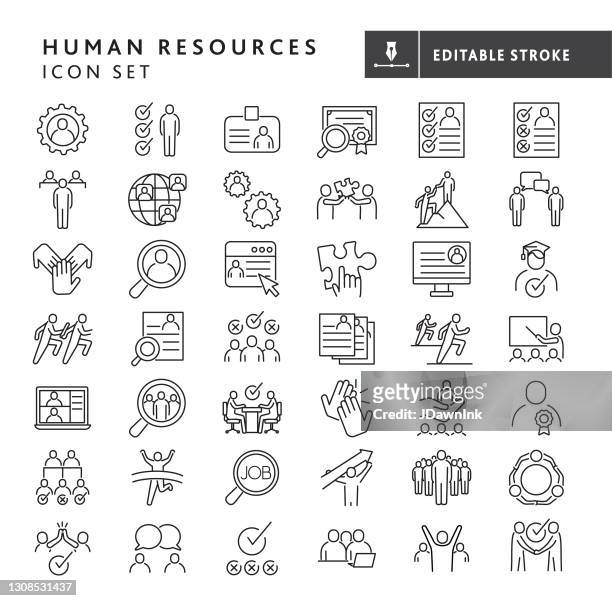 human resources, job and employee searches, interviewing and recruiting, team work, business people big thin line icon set - editable stroke - recruitment stock illustrations