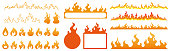 Set of fire flame. Collection of hot flaming element.