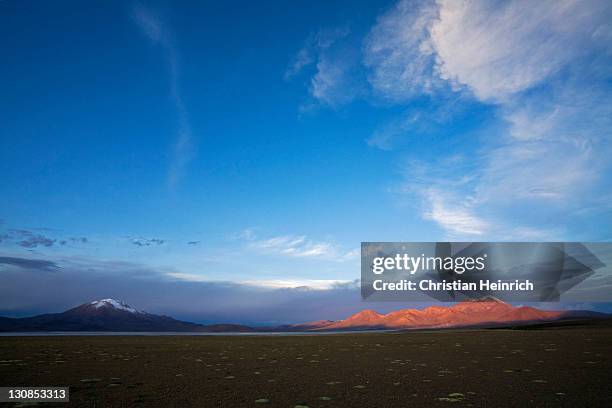 salt lake salar de surire at sundown, national park reserva nacional las vicunas, chile, south america - southernly stock pictures, royalty-free photos & images